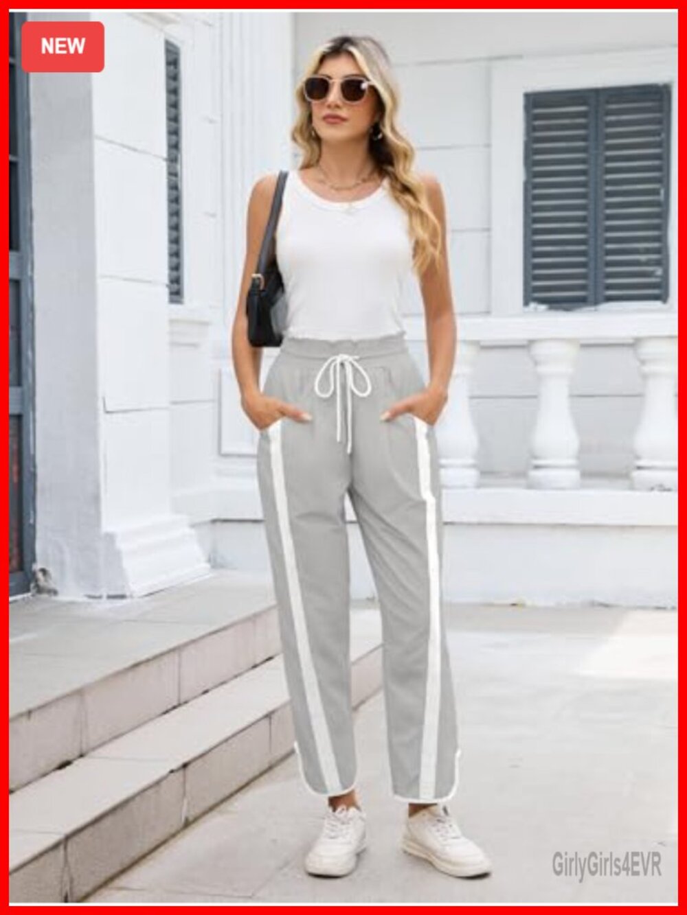 Womens Wide Leg Track Pants Drawstring High Rise Polyamide - Picture 5 of 5
